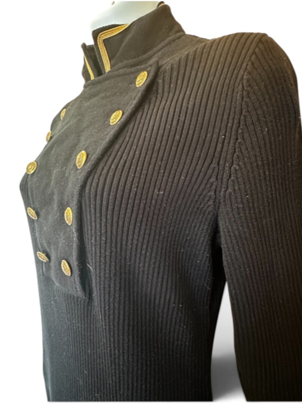 Lauren Ralph Lauren Button-Trim Rib-Knit Sweater Dress, Black - Picture 2 of 9
